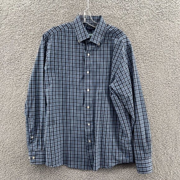 Peter Millar Shirt Mens M Long Sleeve Button Down Crown Crafted Blue Plaid Flex - Picture 1 of 10